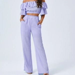 Brand new never worn off shoulder and waist lavender pants set with tag